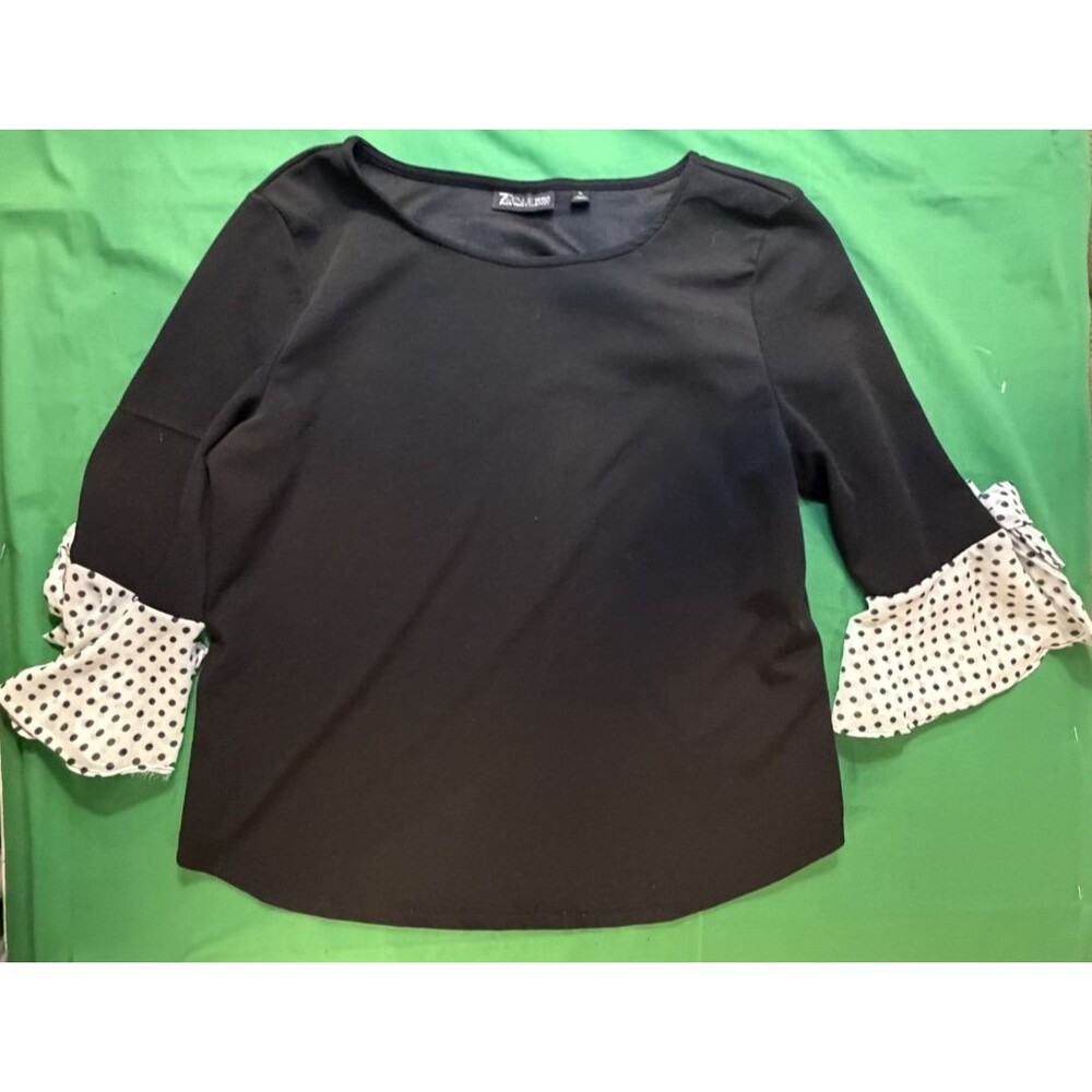 ⚫✨ 7th Avenue Women's XL Black Polka Dot Top Ruffle Sleeves ✨⚫